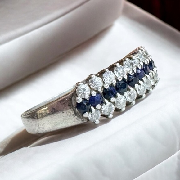 Sapphire & Cubic Zirconia Sterling Silver Ring (7.5) - Picture 5 of 11